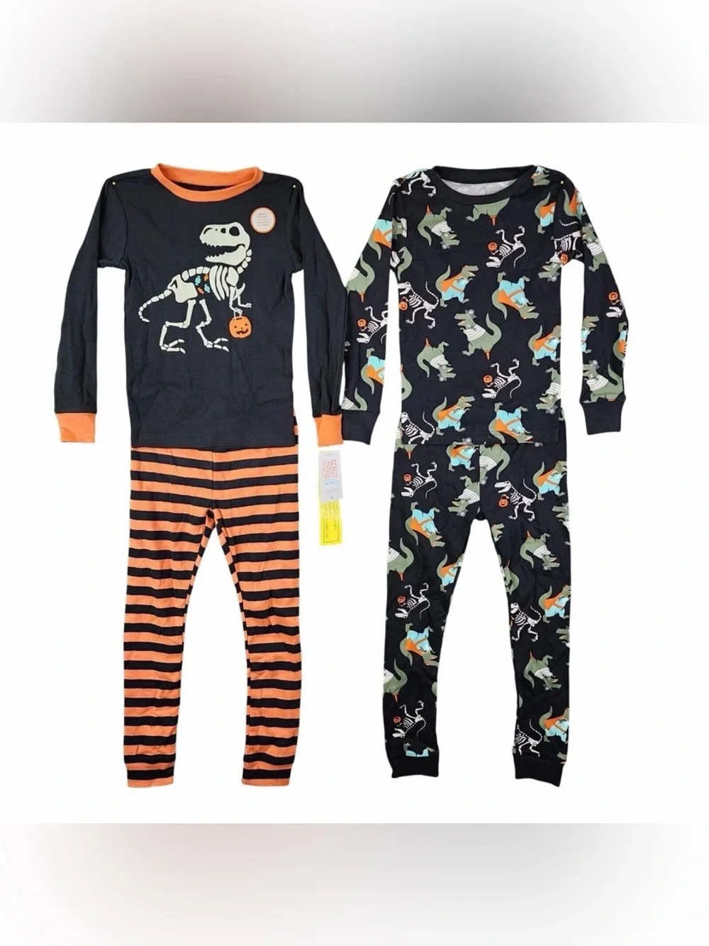Carters Kids Black & Orange Halloween Dinosaur pajama 4 piece Set size 2T